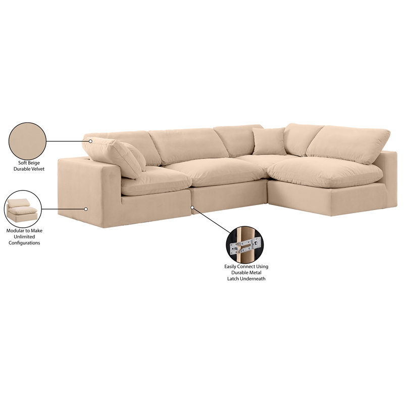 Meridian Furniture Comfy Beige Velvet 4-Pc. Modular Sectional