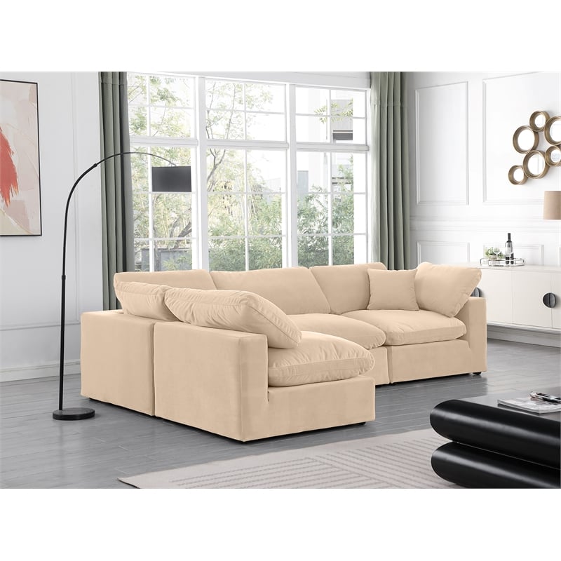 Meridian Furniture Comfy Beige Velvet 4-Pc. Modular Sectional