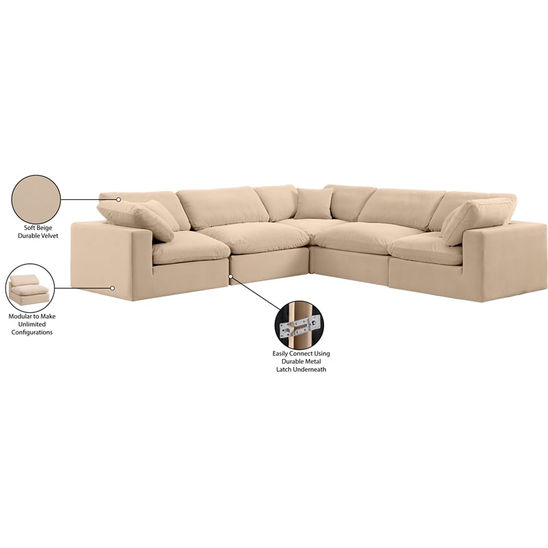 Meridian Furniture Comfy Beige Velvet 5-Pc. Modular Sectional