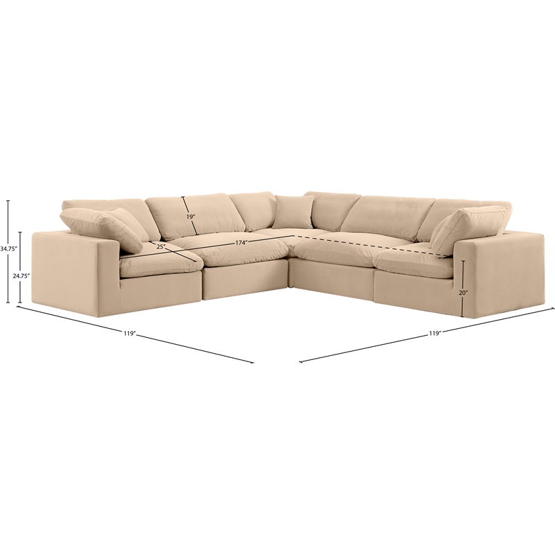 Meridian Furniture Comfy Beige Velvet 5-Pc. Modular Sectional