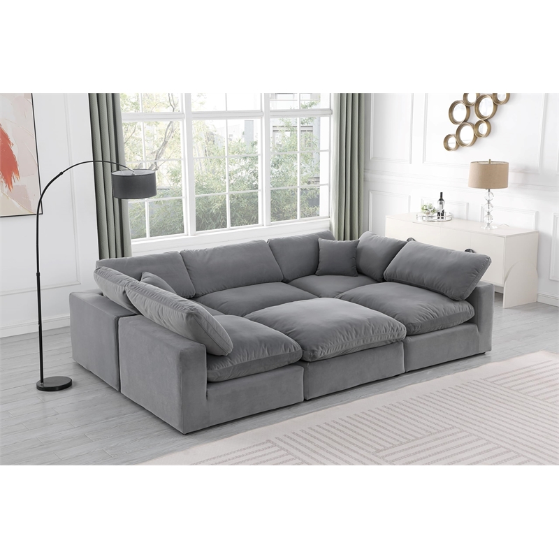 Meridian Furniture Comfy Grey Velvet 6-Pc. Modular Sectional