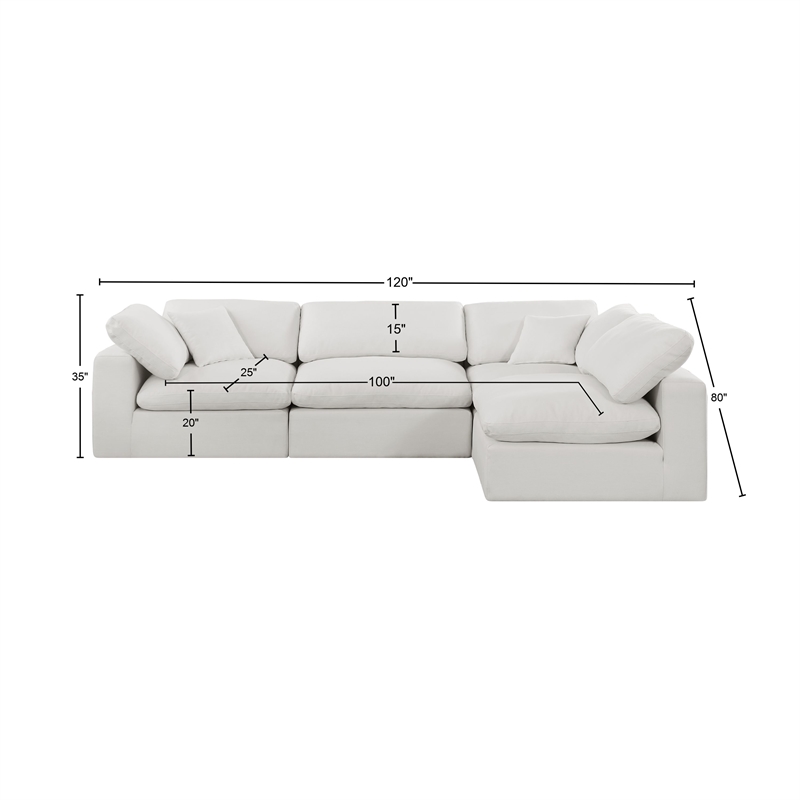 Meridian Furniture Comfy Cream Linen Textured Fabric 4-Pc. Modular Sectional