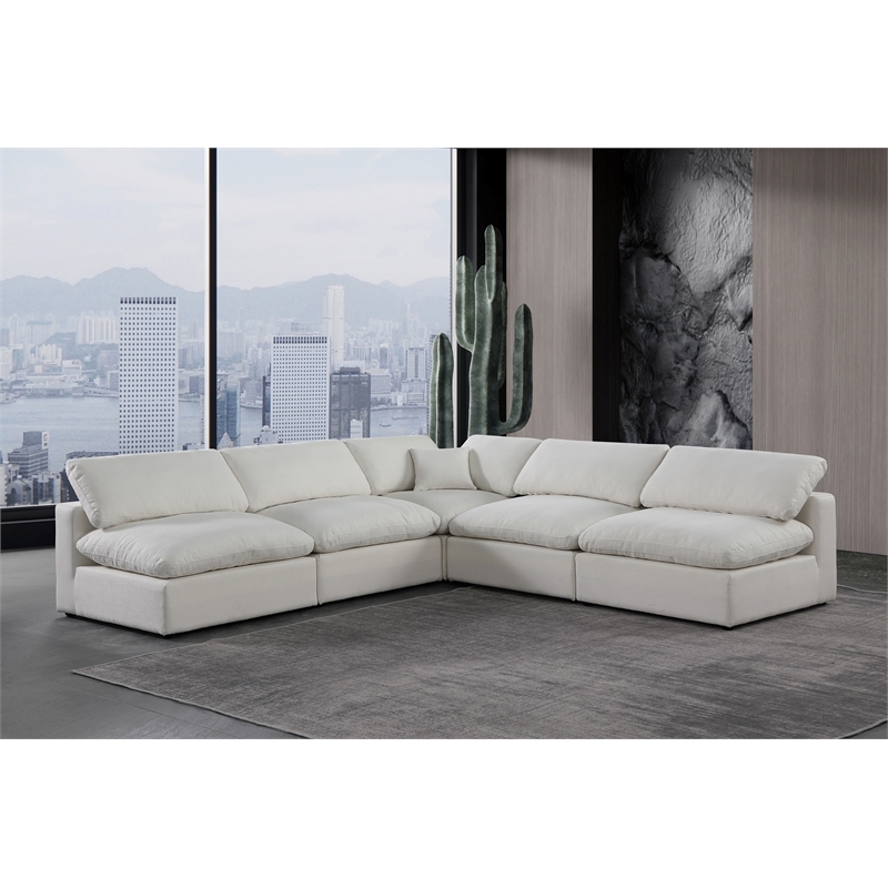 Meridian Furniture Comfy Cream Linen Textured Fabric 5-Pc. Modular Sectional