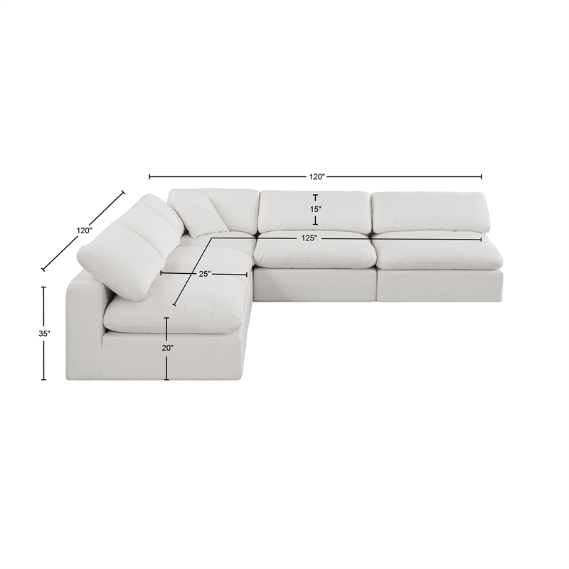 Meridian Furniture Comfy Cream Linen Textured Fabric 5-Pc. Modular Sectional