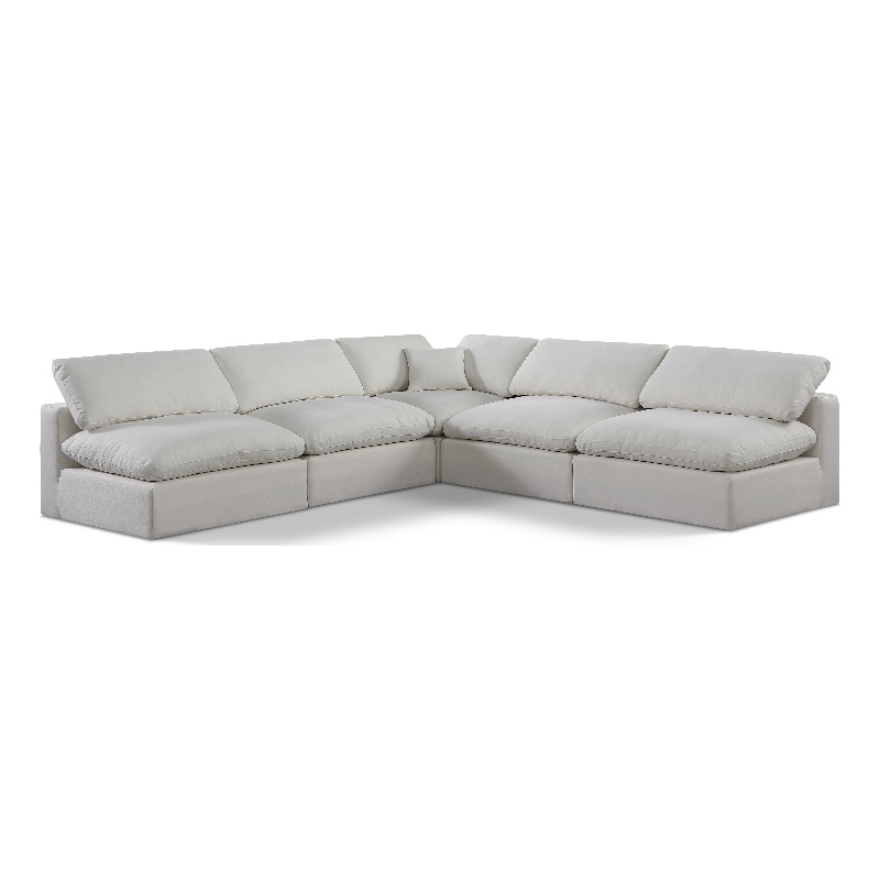 Meridian Furniture Comfy Cream Linen Textured Fabric 5-Pc. Modular Sectional