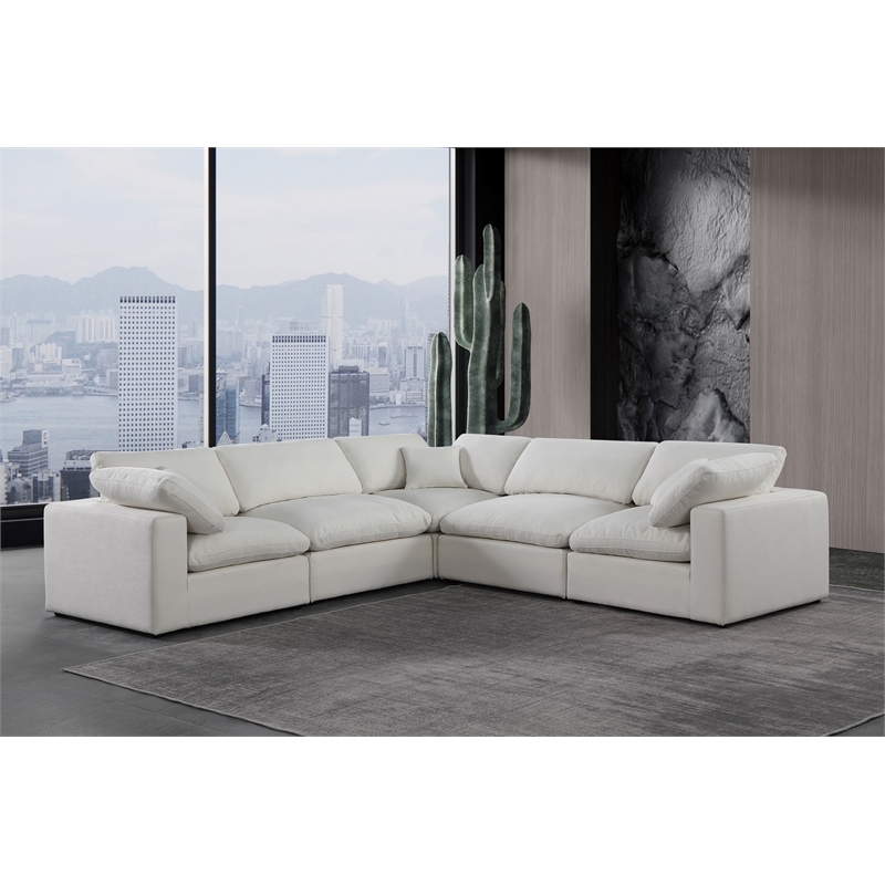 Meridian Furniture Comfy Cream Linen Textured Fabric 5-Pc. Modular Sectional