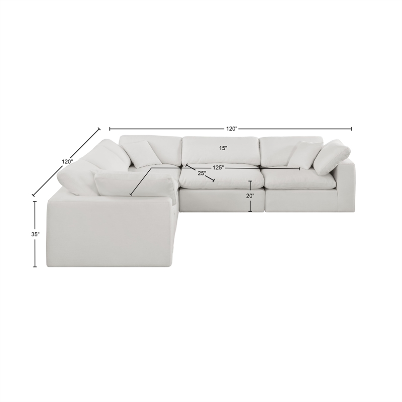 Meridian Furniture Comfy Cream Linen Textured Fabric 5-Pc. Modular Sectional