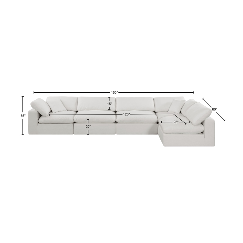 Meridian Furniture Comfy Cream Linen Textured Fabric 5-Pc. Modular Sectional