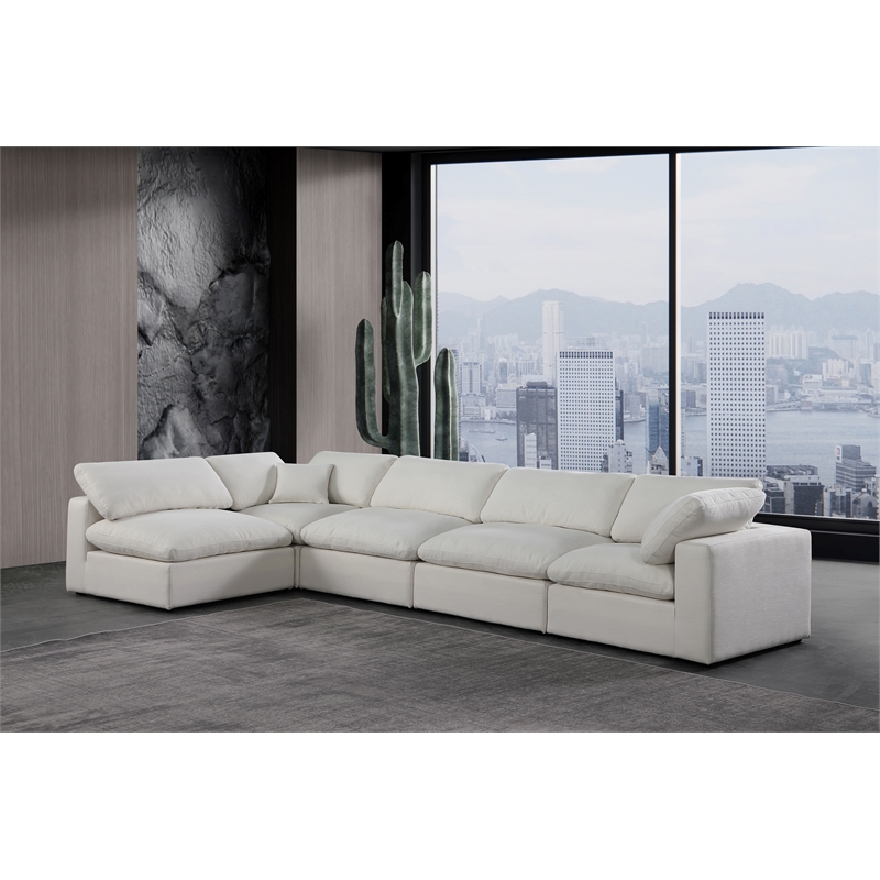 Meridian Furniture Comfy Cream Linen Textured Fabric 5-Pc. Modular Sectional