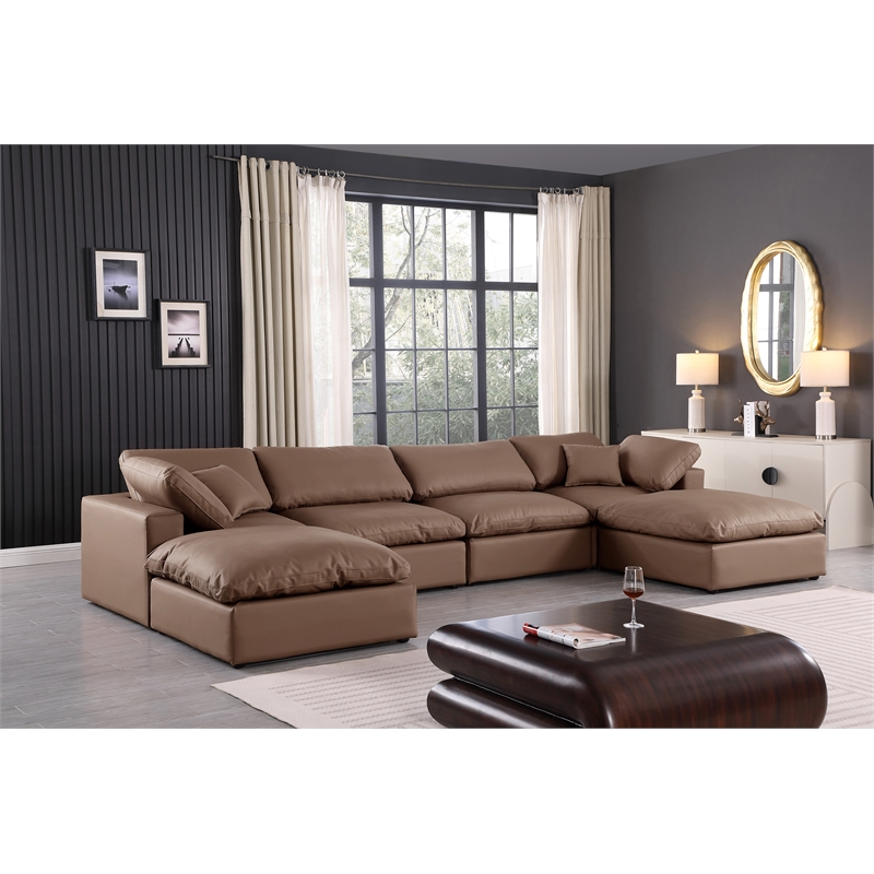 Meridian Furniture Comfy Brown Vegan Leather 6-Pc. Modular Sectional