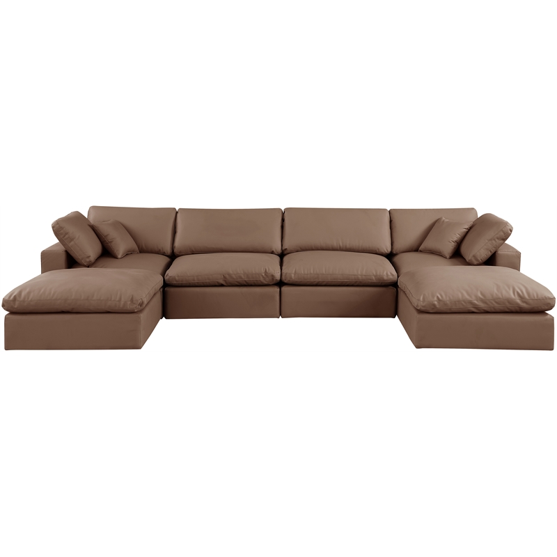 Meridian Furniture Comfy Brown Vegan Leather 6-Pc. Modular Sectional