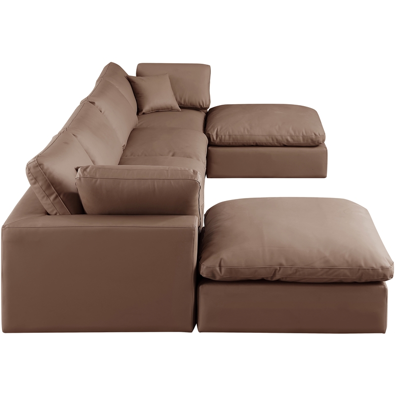 Meridian Furniture Comfy Brown Vegan Leather 6-Pc. Modular Sectional