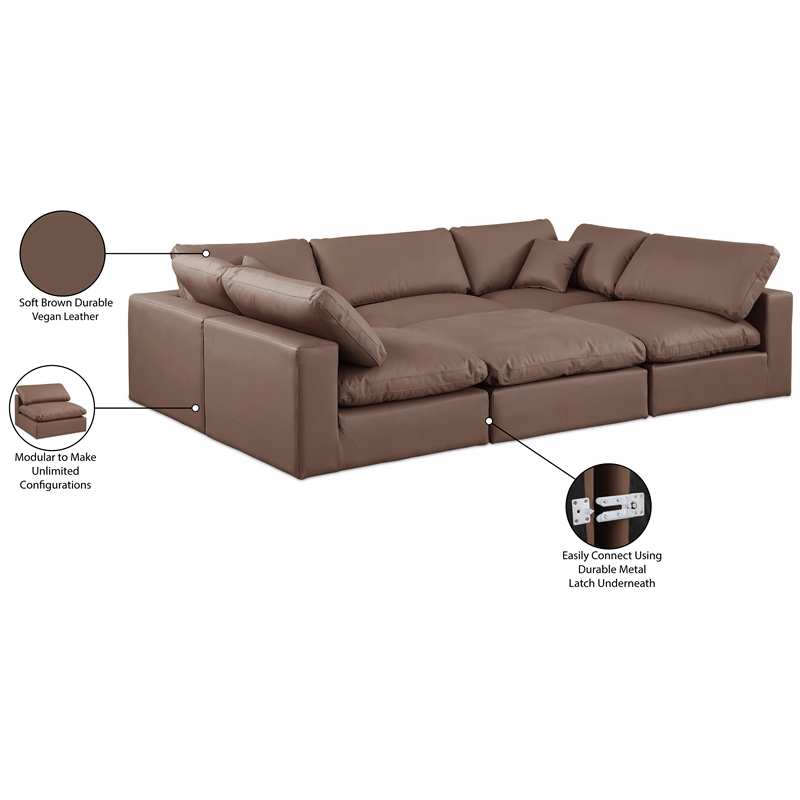 Meridian Furniture Comfy Brown Vegan Leather 6-Pc. Modular Sectional