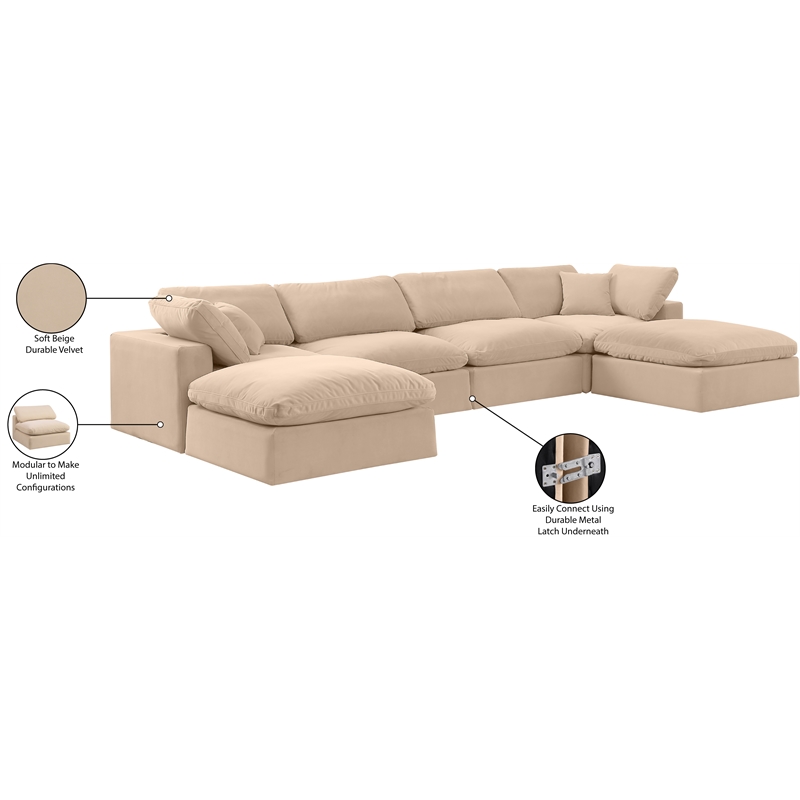 Meridian Furniture Comfy Beige Velvet 6-Pc. Modular Sectional