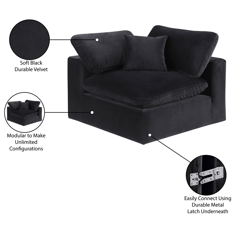 Meridian Furniture Comfy Black Velvet Corner Chair