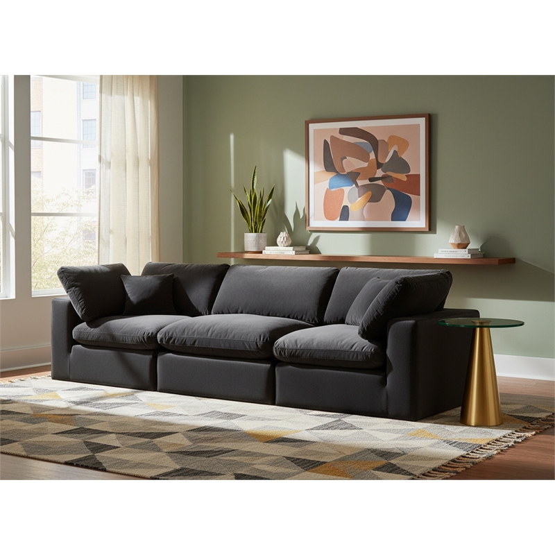 meridian furniture comfy black velvet 3-pc. modular sofa