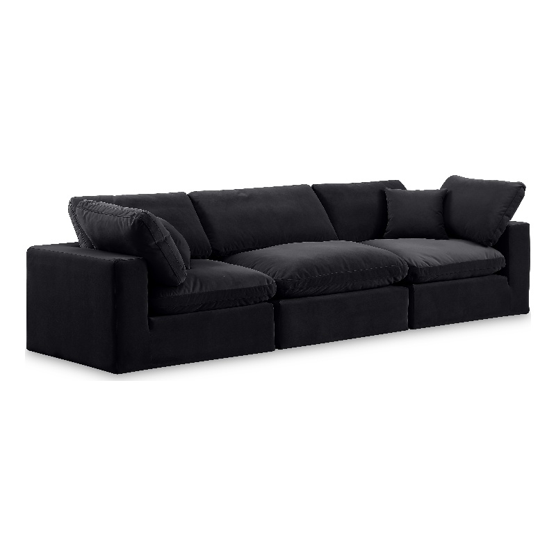 Meridian Furniture Comfy Black Velvet 3-Pc. Modular Sofa