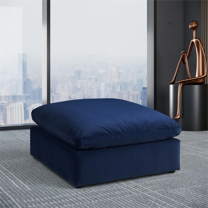 meridian furniture comfy navy velvet ottoman