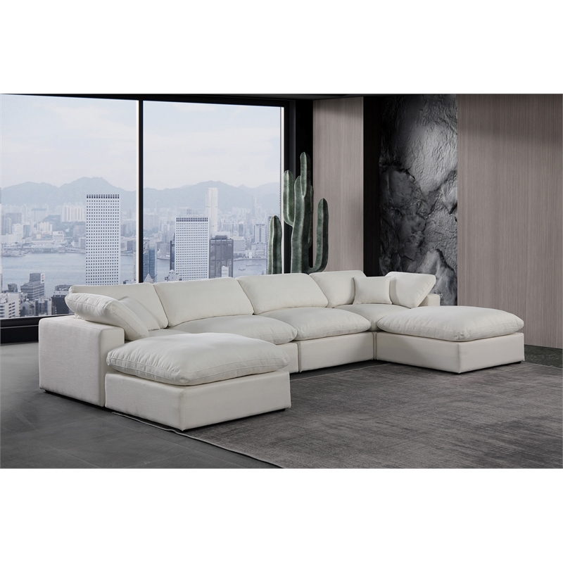 Meridian Furniture Comfy Cream Linen Textured Fabric 6-Pc. Modular Sectional