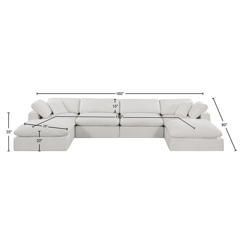 Meridian Furniture Comfy Cream Linen Textured Fabric 6-Pc. Modular Sectional