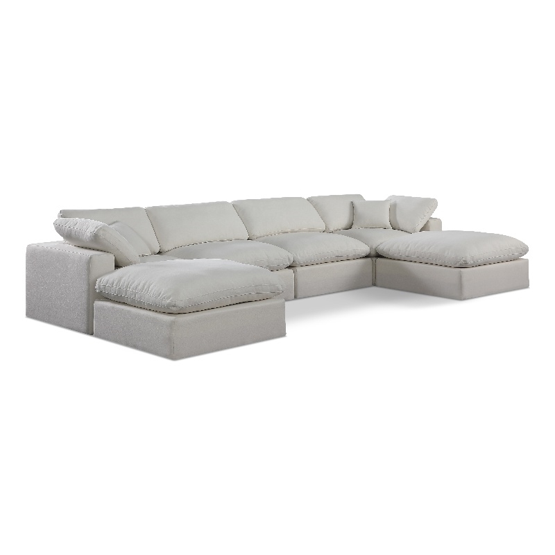 Meridian Furniture Comfy Cream Linen Textured Fabric 6-Pc. Modular Sectional