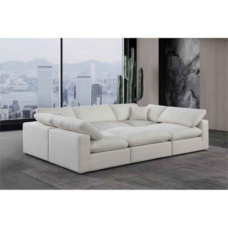 Meridian Furniture Comfy Cream Linen Textured Fabric 6-Pc. Modular Sectional