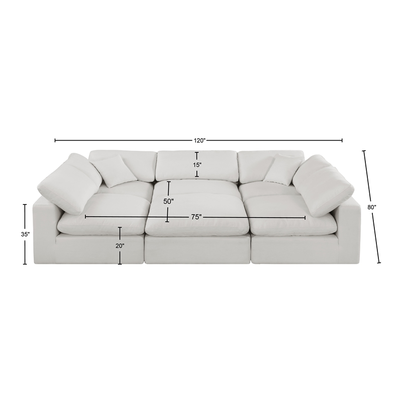 Meridian Furniture Comfy Cream Linen Textured Fabric 6-Pc. Modular Sectional