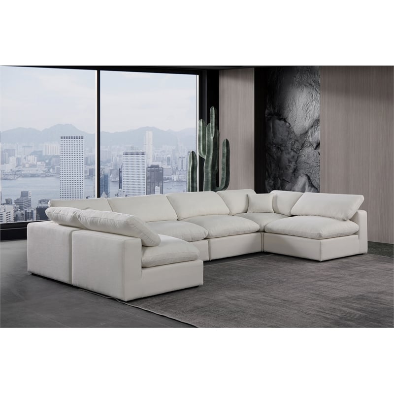 Meridian Furniture Comfy Cream Linen Textured Fabric 6-Pc. Modular Sectional