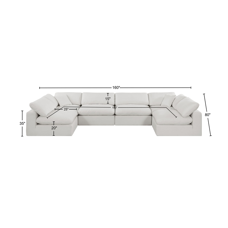 Meridian Furniture Comfy Cream Linen Textured Fabric 6-Pc. Modular Sectional