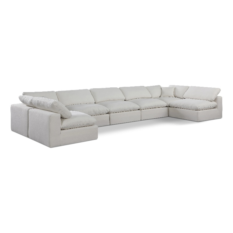 Meridian Furniture Comfy Cream Linen Textured Fabric 7-Pc. Modular Sectional