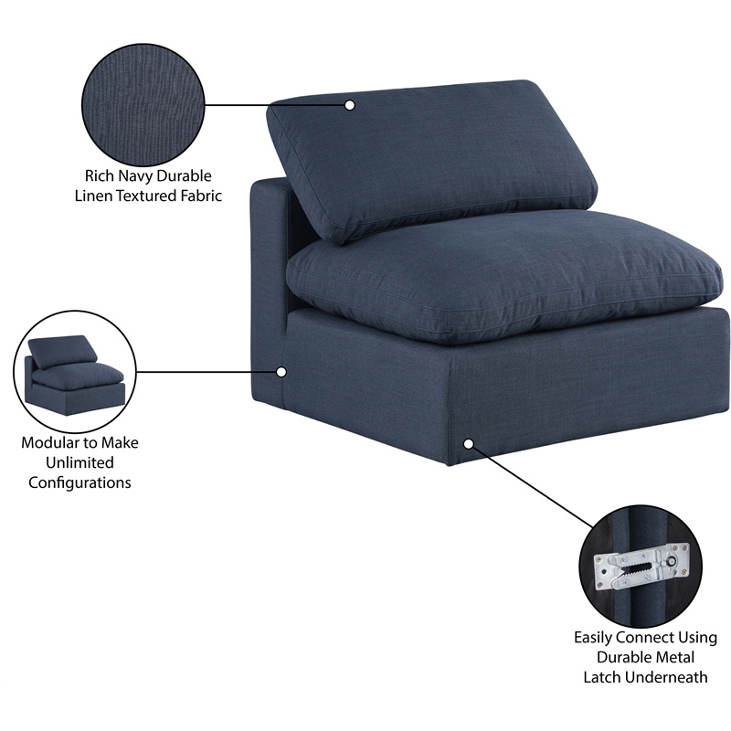 Meridian Furniture Comfy Navy Linen Textured Fabric Armless Chair