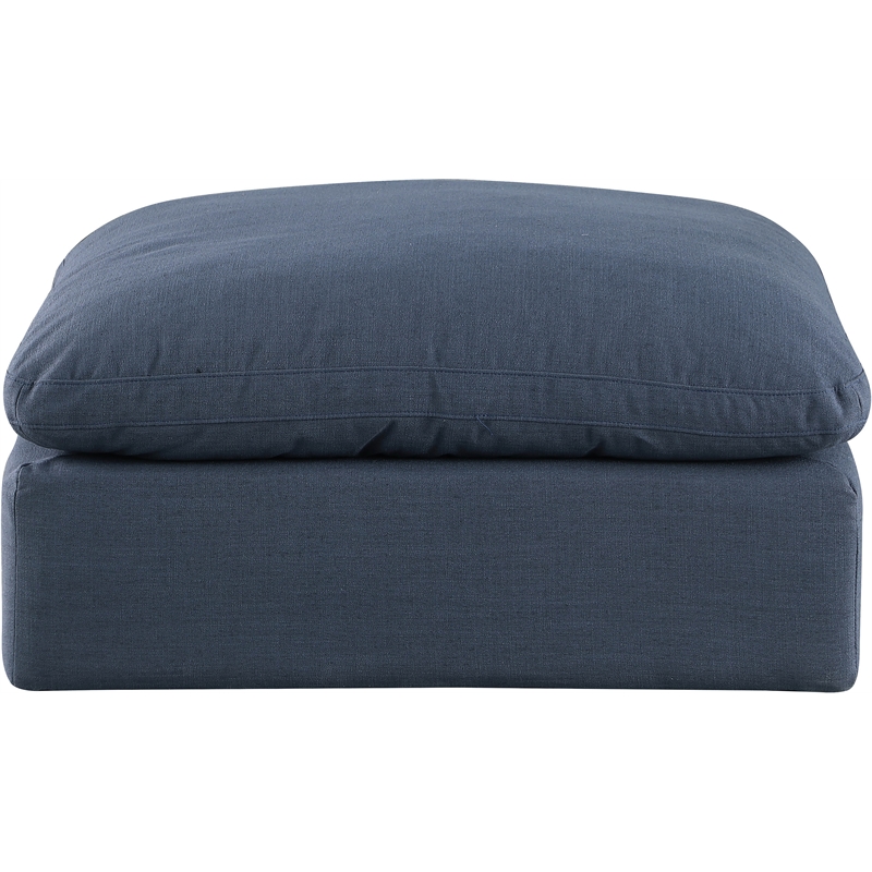 Meridian Furniture Comfy Navy Linen Textured Fabric Ottoman