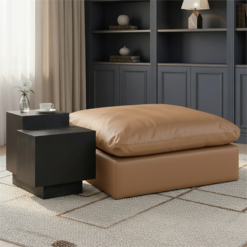 Meridian Furniture Comfy Cognac Vegan Leather Ottoman