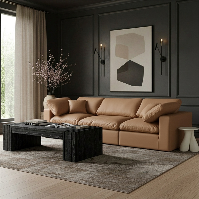 Meridian Furniture Comfy Cognac Vegan Leather 3-Pc. Modular Sofa