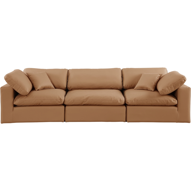 Meridian Furniture Comfy Cognac Vegan Leather 3-Pc. Modular Sofa