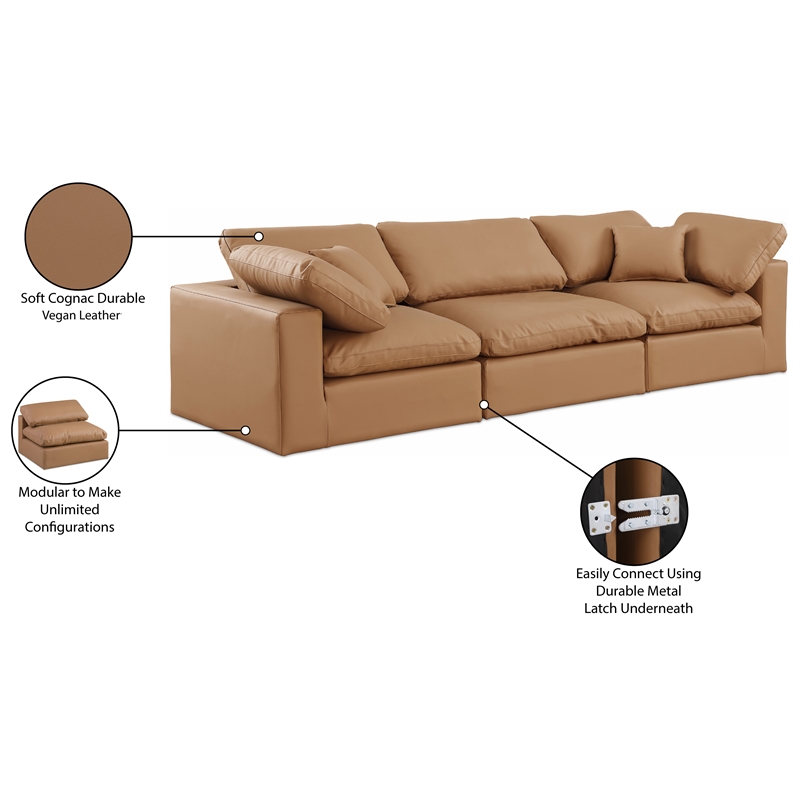 Meridian Furniture Comfy Cognac Vegan Leather 3-Pc. Modular Sofa
