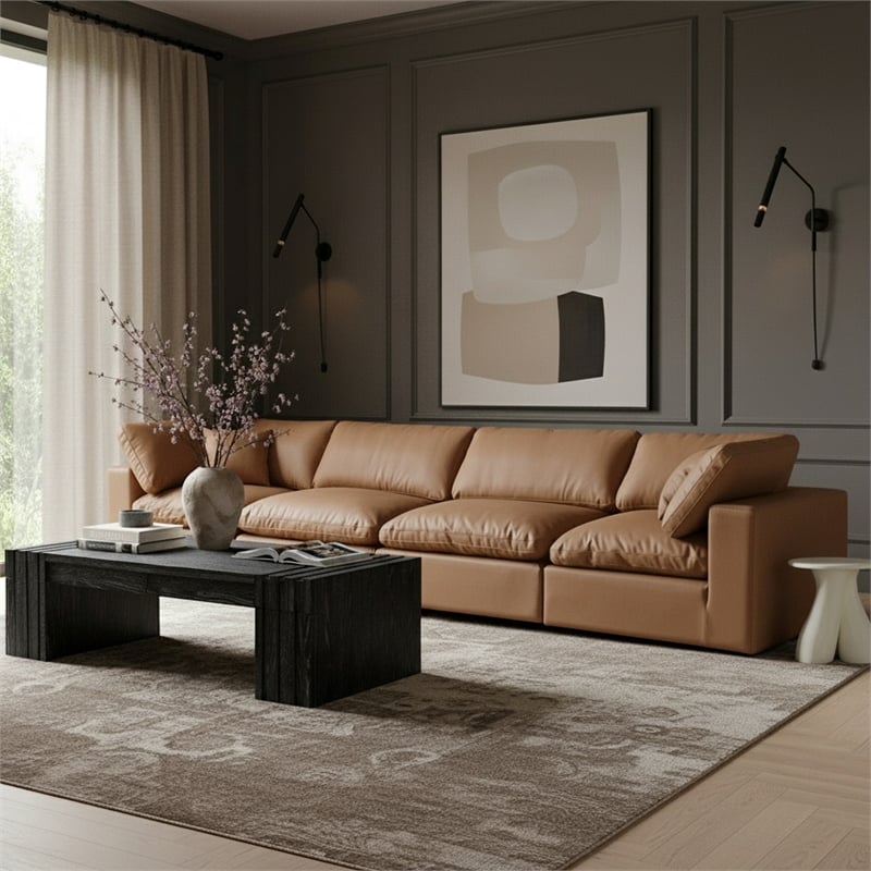 Meridian Furniture Comfy Cognac Vegan Leather 4-Pc. Modular Sofa
