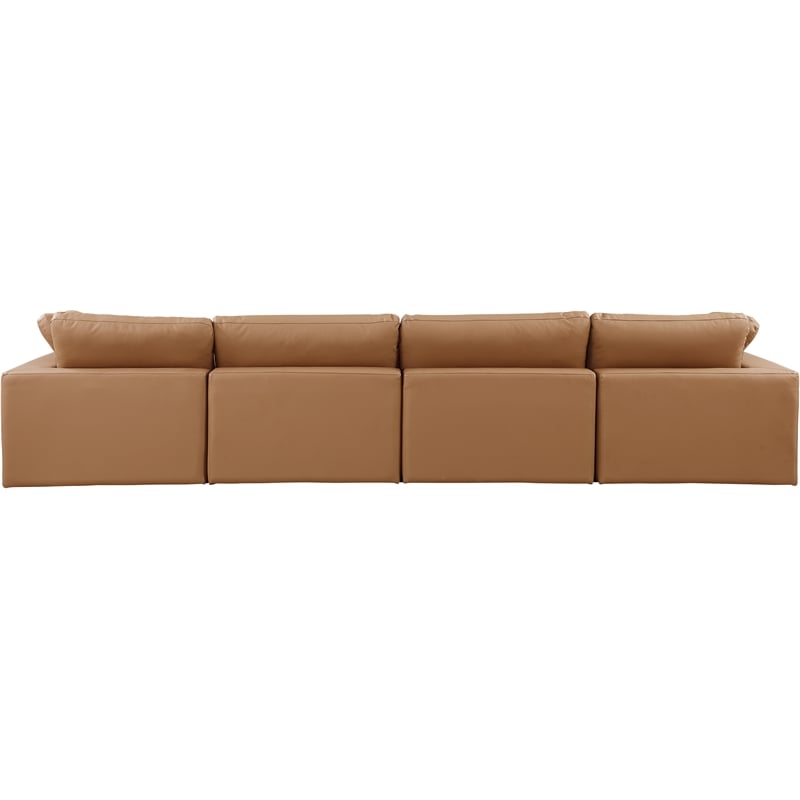 Meridian Furniture Comfy Cognac Vegan Leather 4-Pc. Modular Sofa
