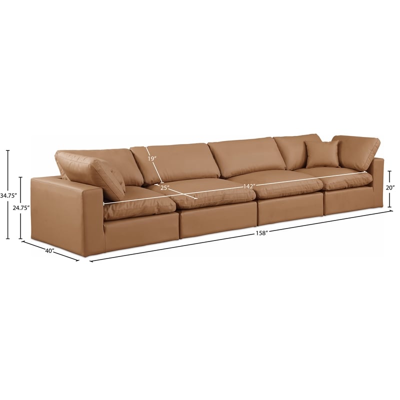 Meridian Furniture Comfy Cognac Vegan Leather 4-Pc. Modular Sofa