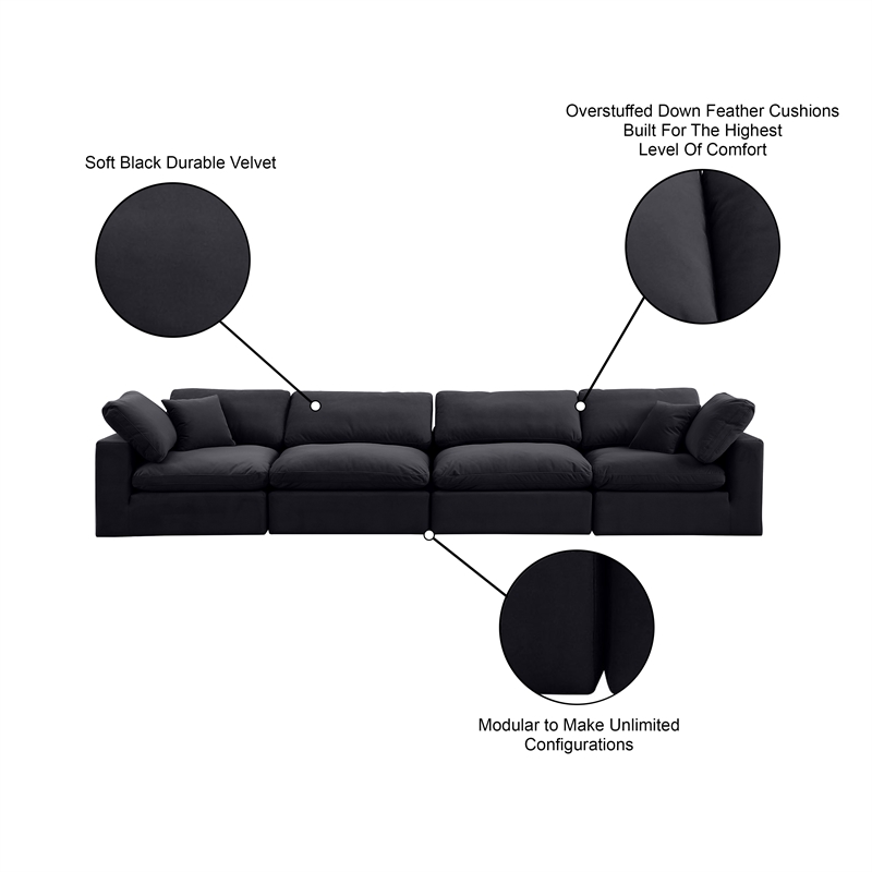 Meridian Furniture Comfy Black Velvet 4-Pc. Modular Sofa