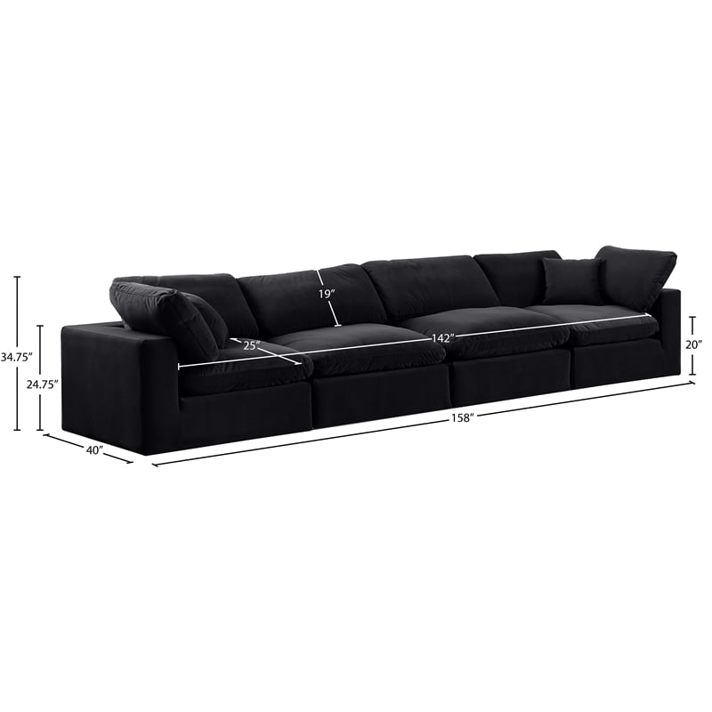 Meridian Furniture Comfy Black Velvet 4-Pc. Modular Sofa