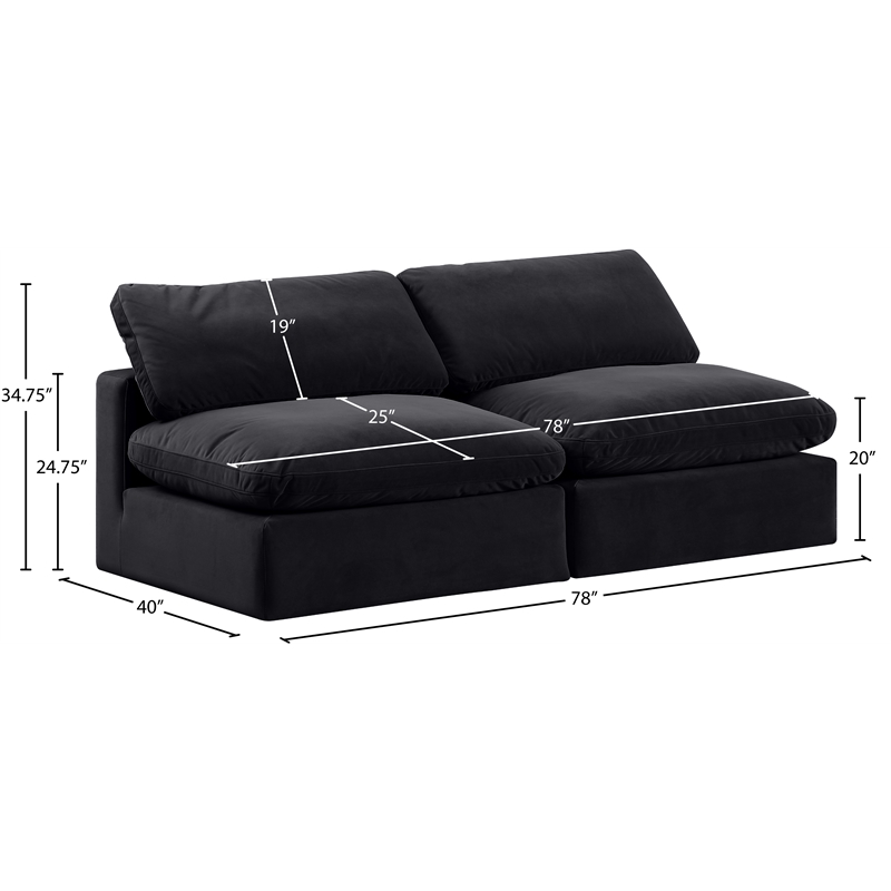Meridian Furniture Comfy Black Velvet 2-Pc. Modular Sofa