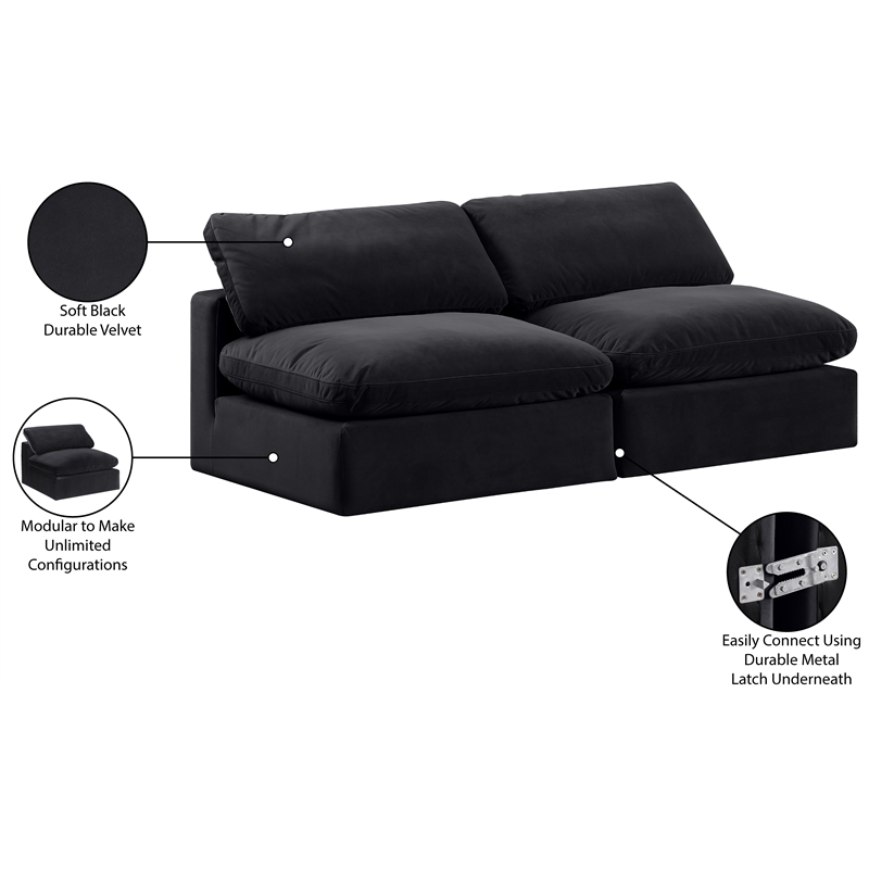 Meridian Furniture Comfy Black Velvet 2-Pc. Modular Sofa
