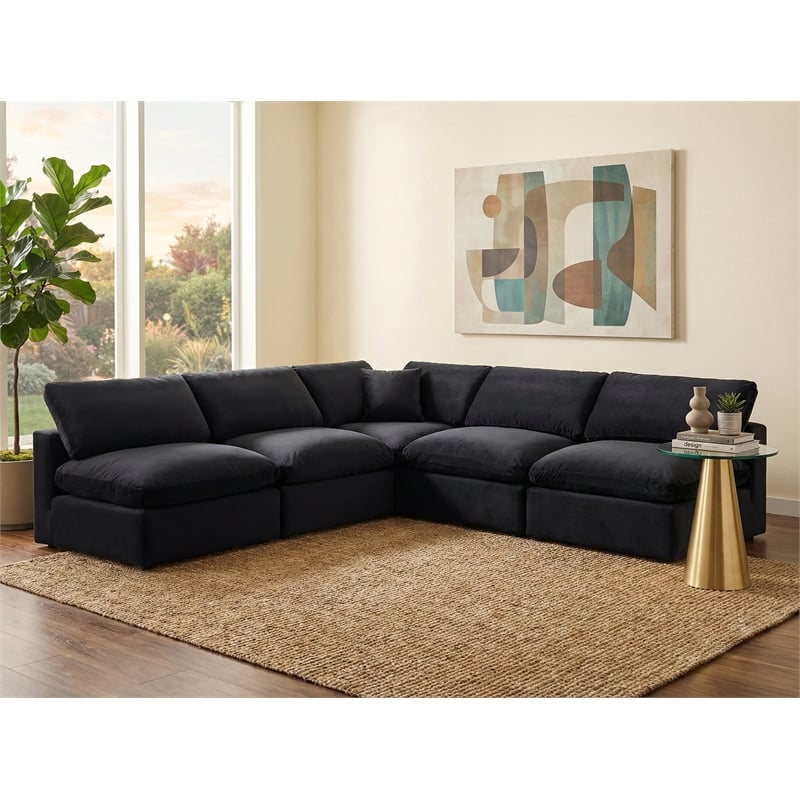 Meridian Furniture Comfy Black Velvet 5-Pc. Modular Sectional