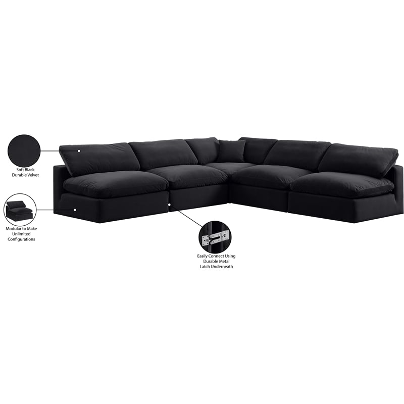 Meridian Furniture Comfy Black Velvet 5-Pc. Modular Sectional