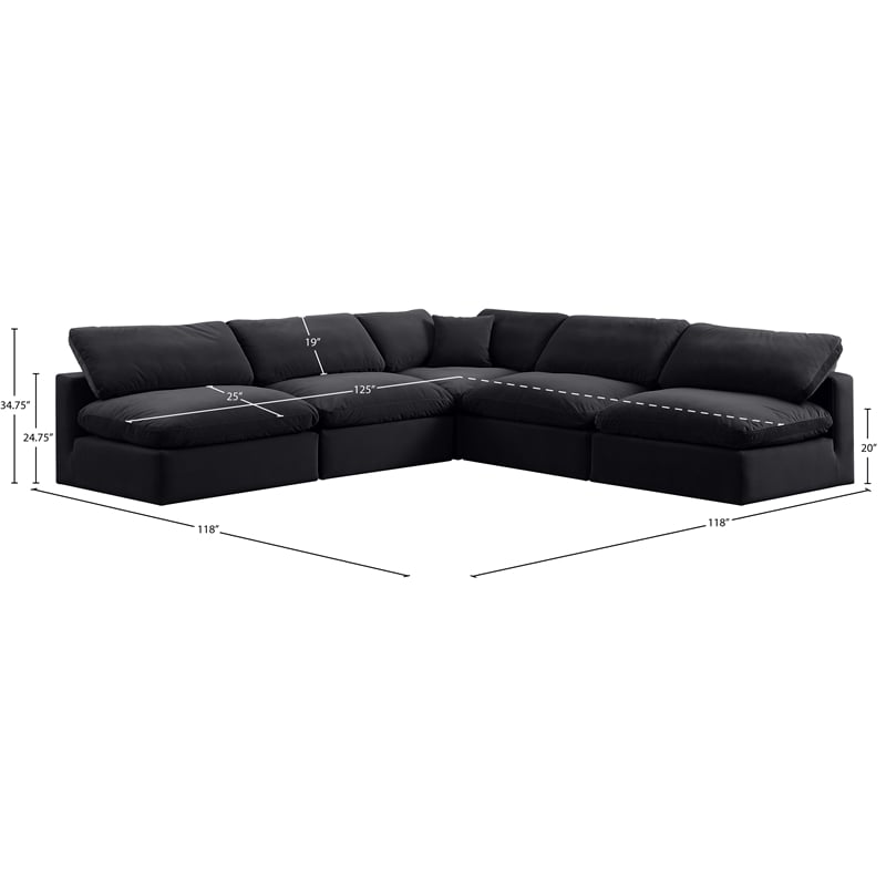 Meridian Furniture Comfy Black Velvet 5-Pc. Modular Sectional