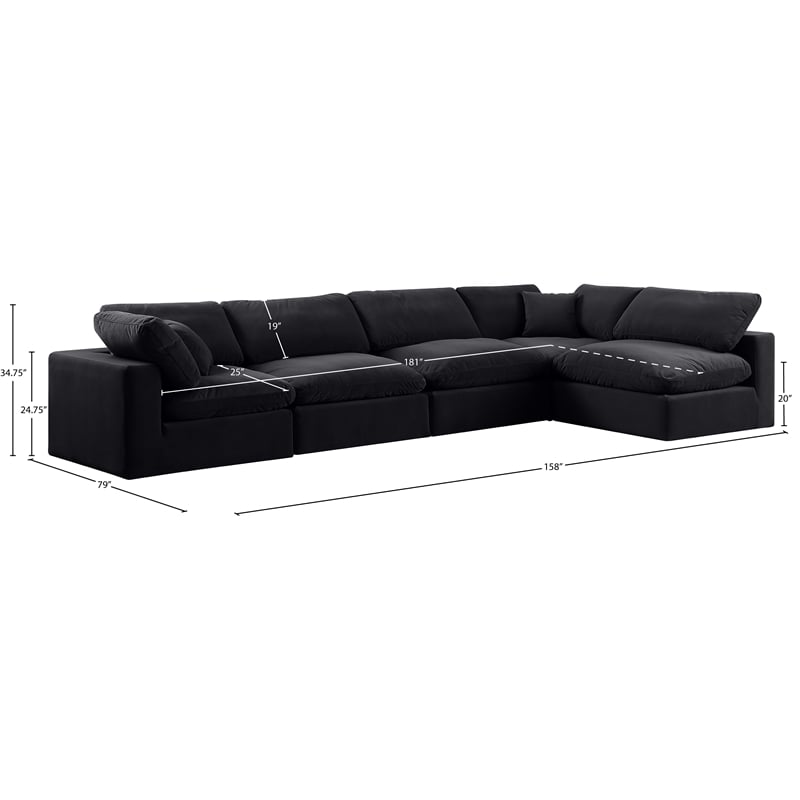 Meridian Furniture Comfy Black Velvet 5-Pc. Modular Sectional