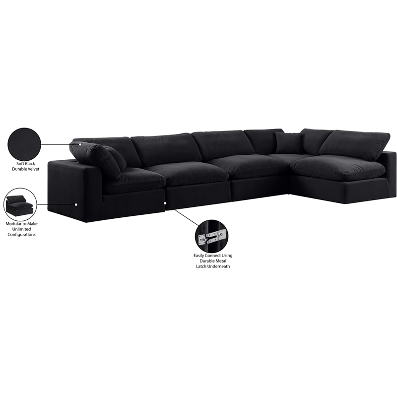 Meridian Furniture Comfy Black Velvet 5-Pc. Modular Sectional