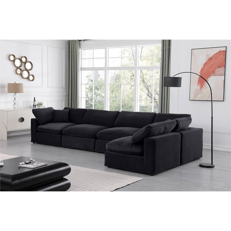 Meridian Furniture Comfy Black Velvet 5-Pc. Modular Sectional