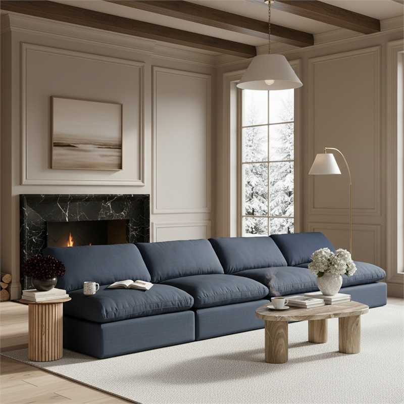 meridian furniture comfy navy linen textured fabric 2-pc. modular sofa